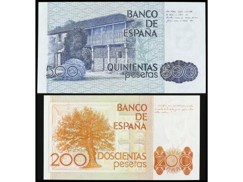JUAN CARLOS I. Lote 2 billetes 200 y 500 Pesetas. 1979 y 198