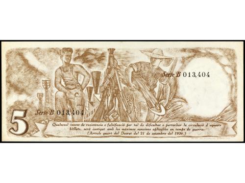 GUERRA CIVIL, ZONA REPUBLICANA. 5 Pessetes. 21 Setembre 1936