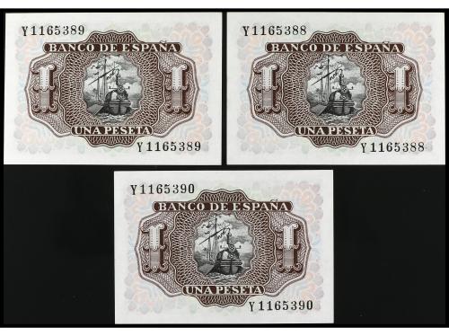 ESTADO ESPAÑOL. Lote 3 billetes 1 Peseta. 22 Julio 1953. Mar