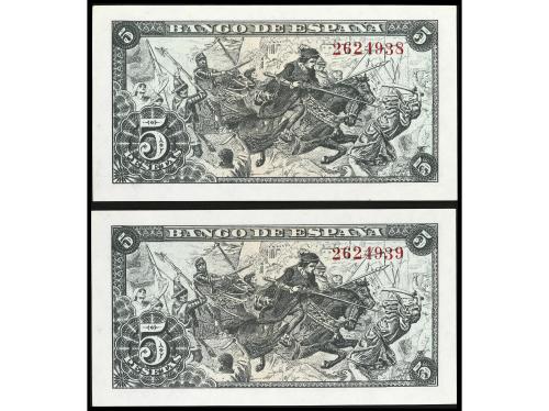 ESTADO ESPAÑOL. Lote 2 billetes 5 Pesetas. 15 Junio 1945. Ca