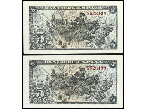 ESTADO ESPAÑOL. Lote 2 billetes 5 Pesetas. 15 Junio 1945. Ca