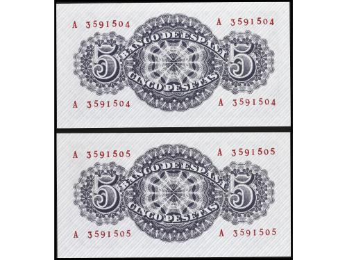 ESTADO ESPAÑOL. Lote 2 billetes 5 Pesetas. 12 Abril 1947. Sé