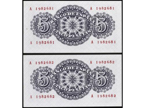 ESTADO ESPAÑOL. Lote 2 billetes 5 Pesetas. 12 Abril 1947. Sé