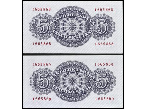 ESTADO ESPAÑOL. Lote 2 billetes 5 Pesetas. 12 Abril 1947. Sé