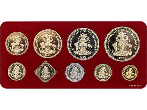 BAHAMAS. Set 9 monedas 1 Cent a 5 Dollars. 1980. Latón, CuNi