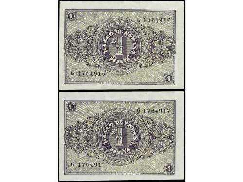 ESTADO ESPAÑOL. Lote 2 billetes 1 Peseta. 28 Febrero 1938. S