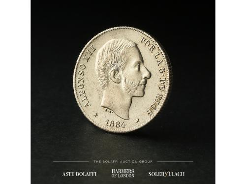 ALFONSO XII. 20 Centavos de Peso. 1884. MANILA. Anv.: Busto 