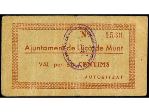 CATALUNYA. 50 Cèntims. Aj. de LLIÇÀ DE MUNT. RARO. AT-1348. 