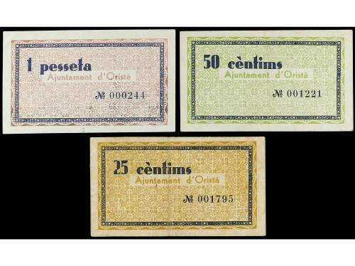 CATALUNYA. Lote 3 billetes 25, 50 Cèntims y 1 Pesseta. 20 Ju