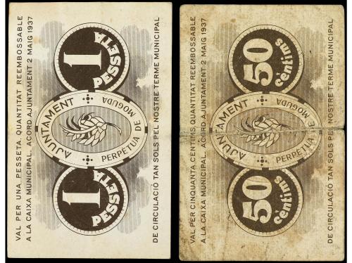 CATALUNYA. Lote 2 billetes 50 Cèntims y 1 Pesseta. 2 Maig 19