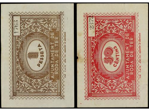 CATALUNYA. Lote 2 billetes 50 Cèntims y 1 Pesseta. 23 Juny 1