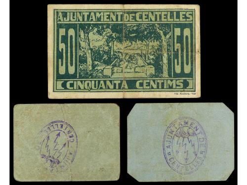 CATALUNYA. Lote 3 billetes 50 Cèntims (2) y 1 Pesseta. Abril