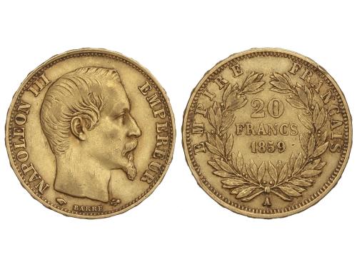 FRANCIA. 20 Francs. 1859-A. NAPOLEÓN III. PARÍS. 6,39 grs. A