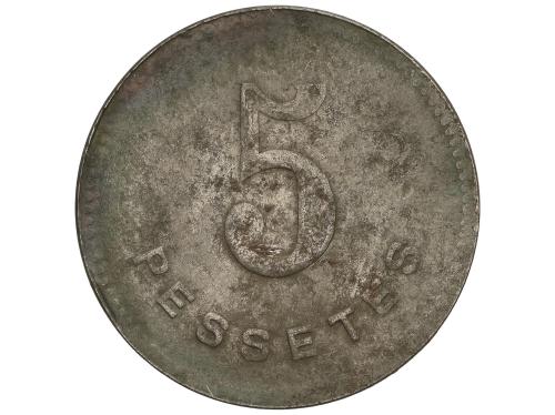 CATALUNYA. 5 Pessetes. COOPERATIVA MUTUAL OBRERA. MANLLEU. H