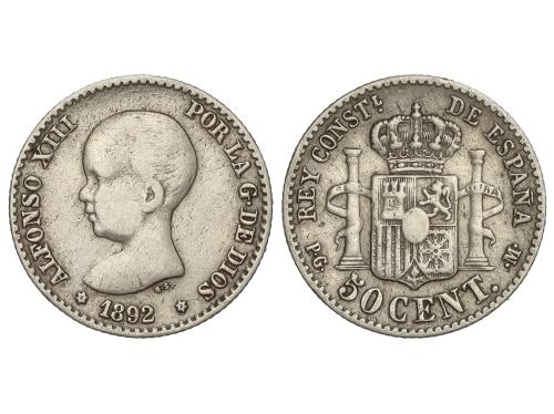 ALFONSO XIII. 50 Céntimos. 1892 (*2-2). P.G.-M. AC-40. MBC-.