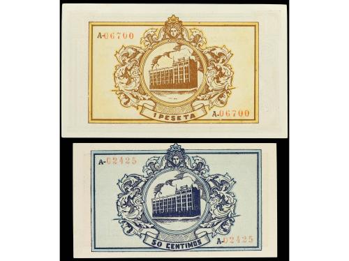 MADRID. Lote 2 billetes 50 Céntimos y 1 Peseta. Diciembre 19