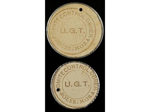 CATALUNYA. Lote 2 fichas 10 y 25 Cèntims. SOLER I MORA (DROG