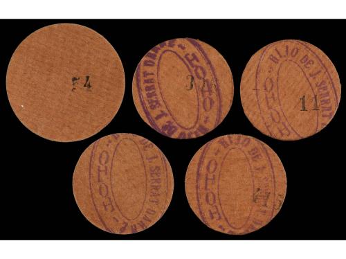 CATALUNYA. Serie 5 fichas 5 Cèntims a 1 Peseta. SERRAT SOCIE