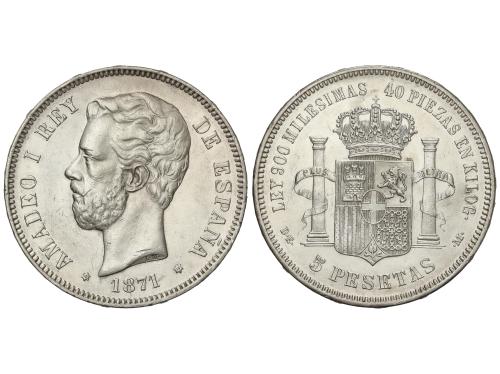 AMADEO I. 5 Pesetas. 1871 (*18-75). D.E.-M. (Limpiada y rayi