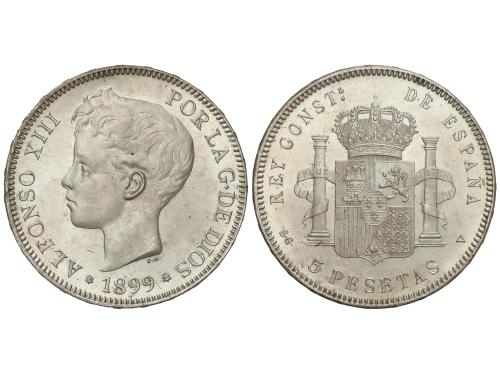ALFONSO XIII. 5 Pesetas. 1899 (*18-99). S.G.-V. (Leves rayit