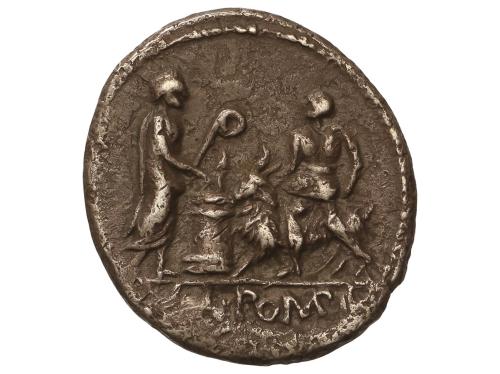REPÚBLICA ROMANA. Denario. 97 a.C. POMPONIA. L. Pomponius Mo