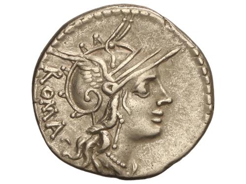 REPÚBLICA ROMANA. Denario. 120 a.C. TULLIA. M. Tullius. Anv.