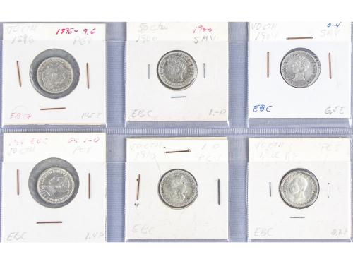 LOTES CENTENARIO. Lote 14 monedas 50 Céntimos. 1869 a 1926. 