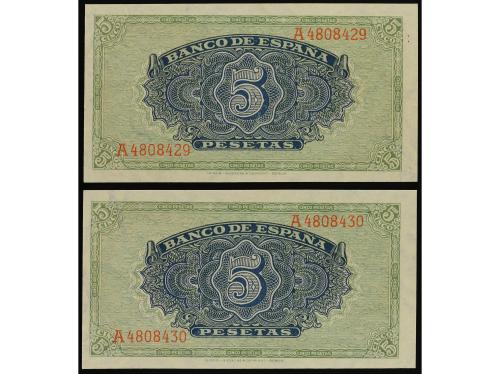 ESTADO ESPAÑOL. Lote 2 billetes 5 Pesetas. 4 Septiembre 1940