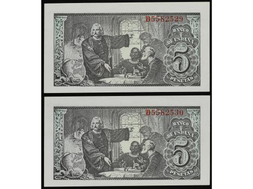 ESTADO ESPAÑOL. Lote 2 billetes 5 Pesetas. 13 Febrero 1943. 