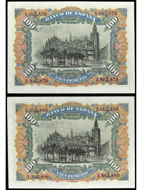 BANCO DE ESPAÑA. Lote 2 billetes 100 Pesetas. 15 Julio 1907.