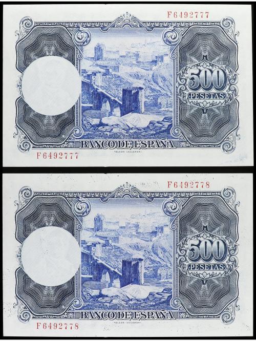 ESTADO ESPAÑOL. Lote 2 billetes 500 Pesetas. 22 Julio 1954. 