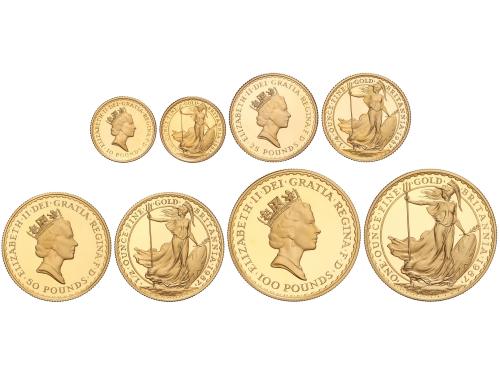 GRAN BRETAÑA. Serie 4 monedas 10, 25, 50 y 100 Pounds. 1987.