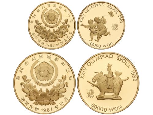 COREA DEL SUR. Lote 2 monedas 25.000 y 50.000 Won. 1987. 16,