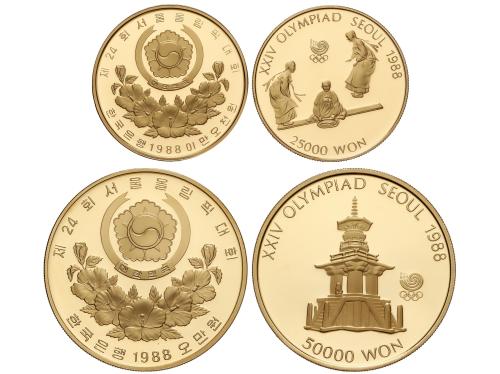 COREA DEL SUR. Lote 2 monedas 25.000 y 50.000 Won. 1988. 16,