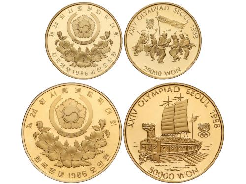 COREA DEL SUR. Lote 2 monedas 25.000 y 50.000 Won. 1986. 16,