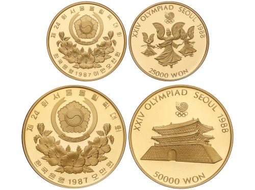 COREA DEL SUR. Lote 2 monedas 25.000 y 50.000 Won. 1987. 16,