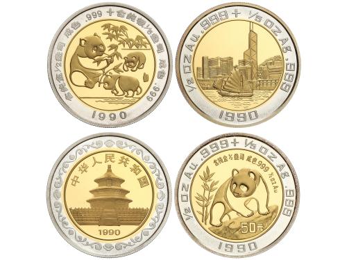 CHINA. Lote 2 medallas. 1990. Anv.: Oso Panda. (1/2 Oz AU + 