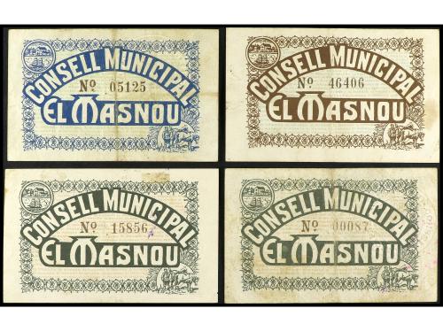 CATALUNYA. Lote 4 billetes 25 (2), 50 Cèntims y 1 Pesseta. C