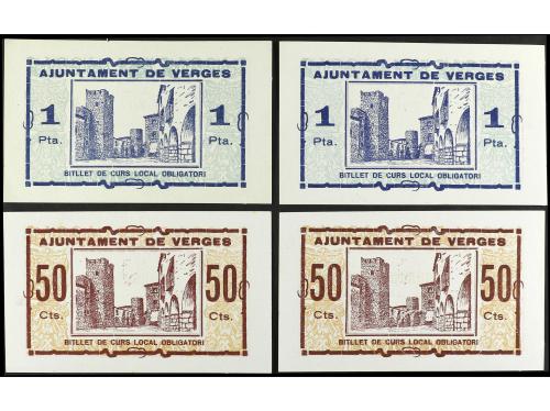 CATALUNYA. Lote 4 billetes 50 Cèntims (2) y 1 Pesseta (2). A