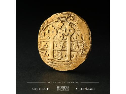 FELIPE V. 8 Escudos. 1737. LIMA. L.N. Anv.: Cruz entre casti