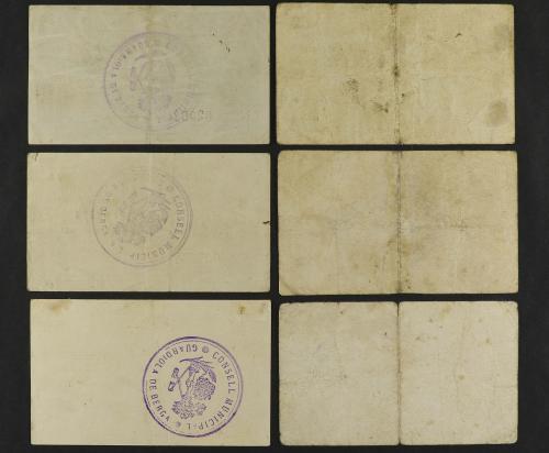 CATALUNYA. Lote 6 billetes 25, 50 Cèntims, 1 (2), 2 (2) Pess