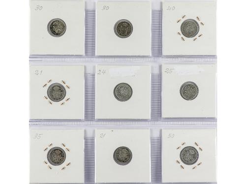 ISABEL II. Lote 9 monedas 1 Real. 1847 a 1863. MADRID. Todas