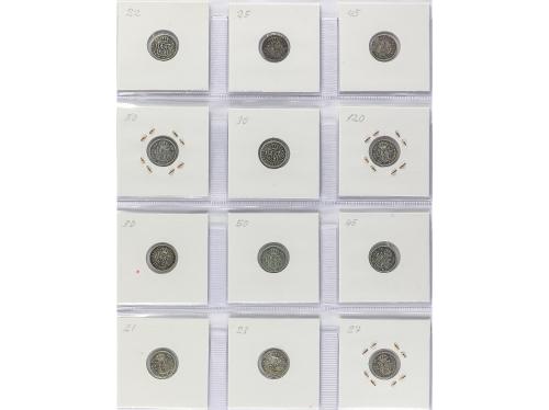 ISABEL II. Lote 16 monedas 1 Real. 1844 a 1864. SEVILLA. Tod