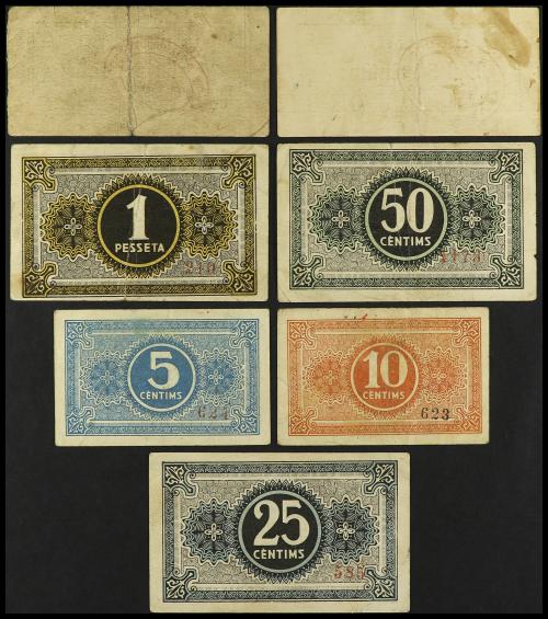 CATALUNYA. Lote 7 billetes 5 Cèntims a 1 Pesseta. 1937. Aj. 