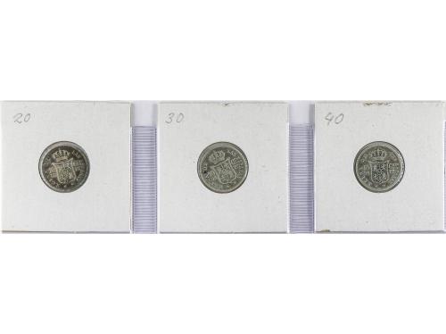 ISABEL II. Lote 3 monedas 10 Centavos de Peso. 1865 a 1868. 