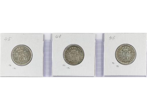 ISABEL II. Lote 3 monedas 20 Centavos de Peso. 1865, 1866 y 