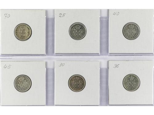 ISABEL II. Lote 6 monedas 2 Reales. 1852 a 1861. BARCELONA. 