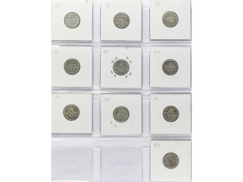 ISABEL II. Lote 10 monedas 2 Reales. 1847 a 1862. MADRID. To