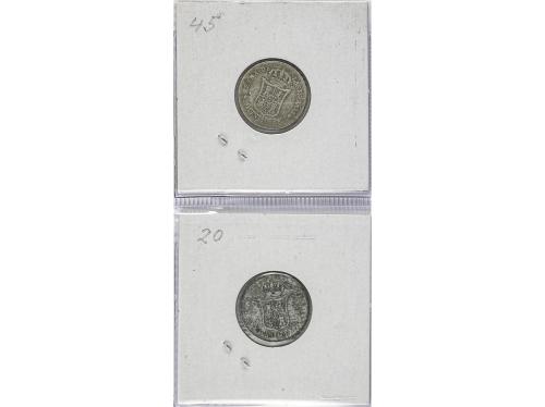 ISABEL II. Lote 2 monedas 20 Céntimos de Escudo. 1865 y 1868