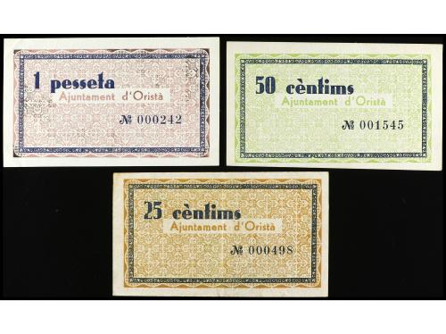 CATALUNYA. Lote 3 billetes 25, 50 Cèntims y 1 Pesseta. 20 Ju